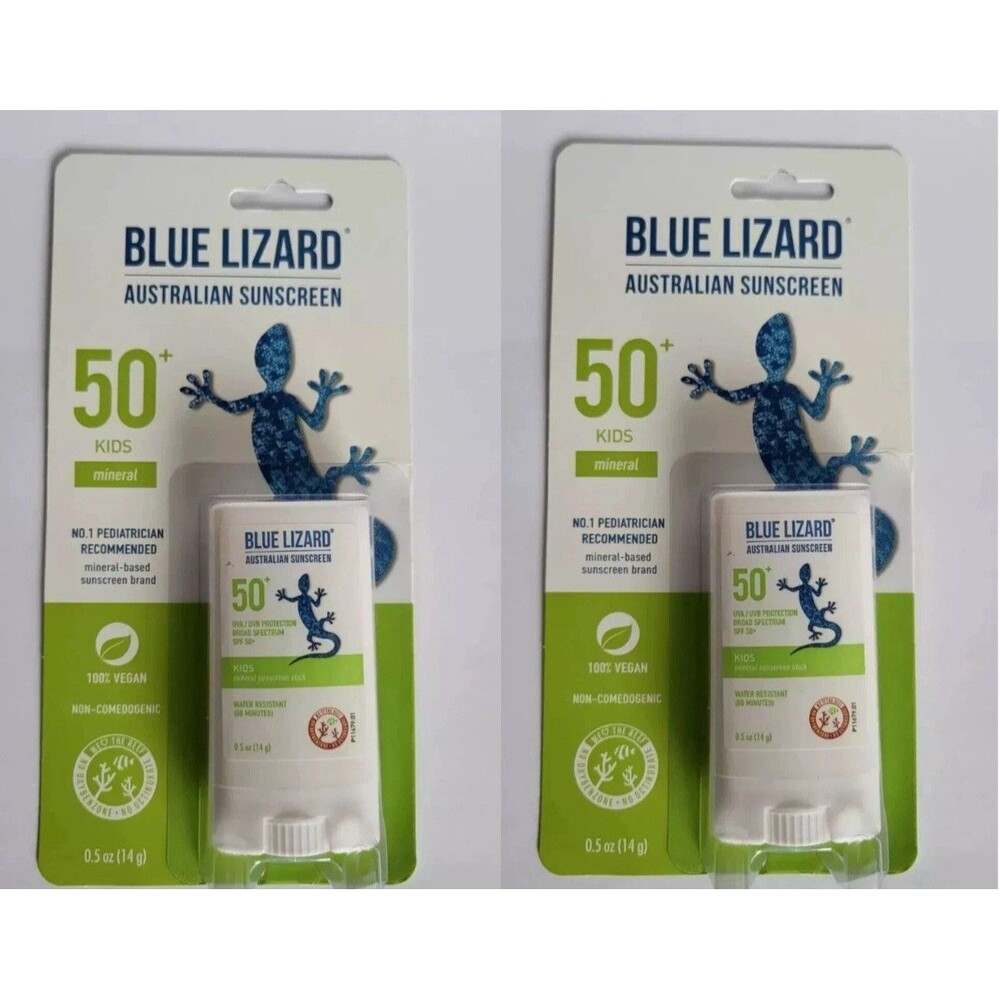 2 Blue Lizard SPF 50+ Australian Sunscreen Kids 0.5oz. Mineral Sunscreen Stick